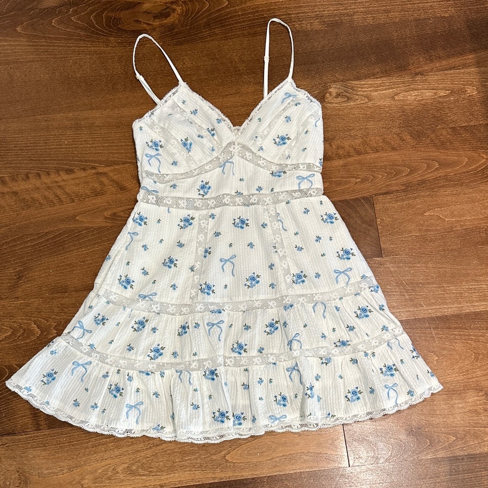 LoveShackFancy Solbina Cotton Rose Bow Mini Dress